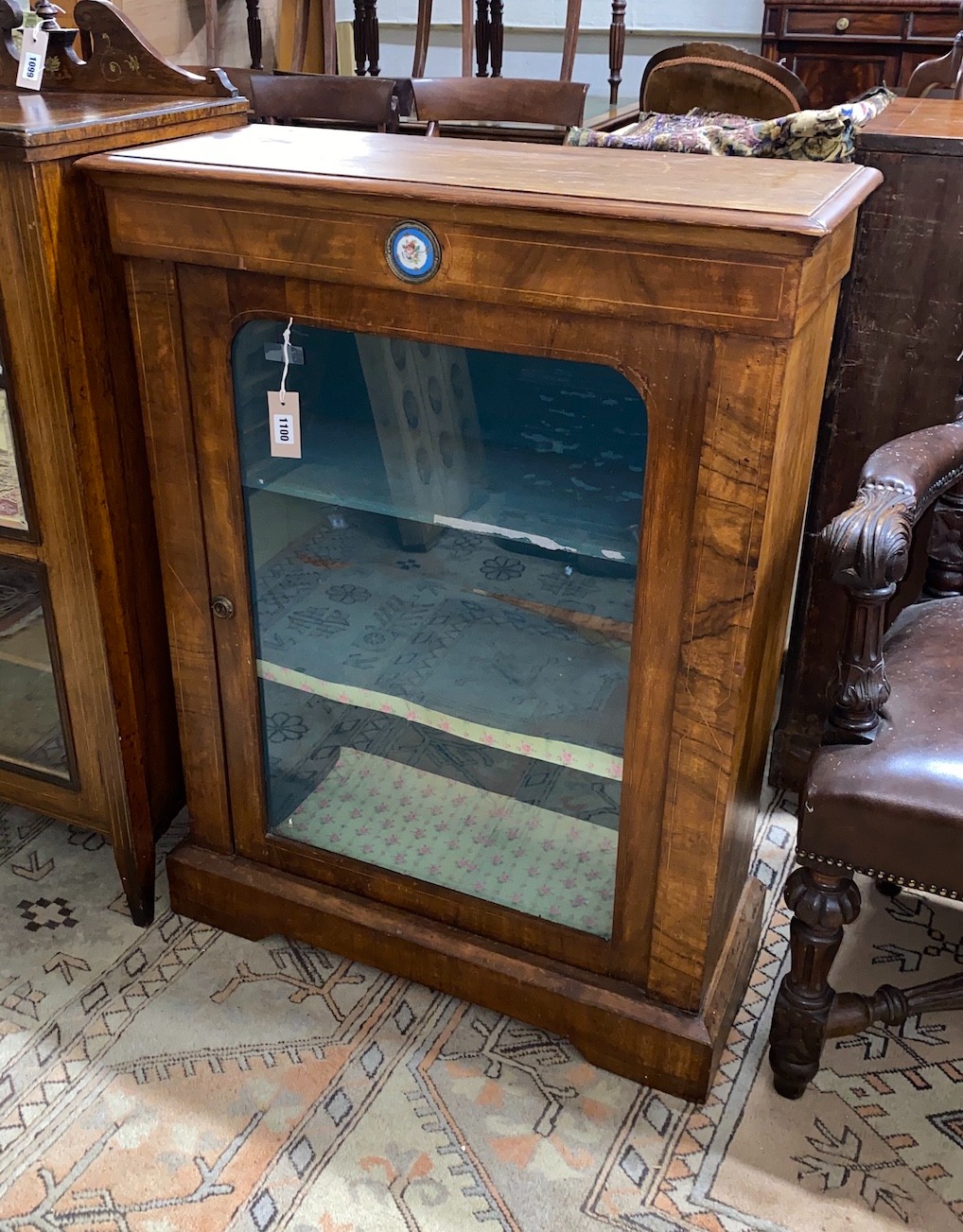 A Victorian inlaid walnut pier cabinet, width 74cm, depth 29cm, height 99cm